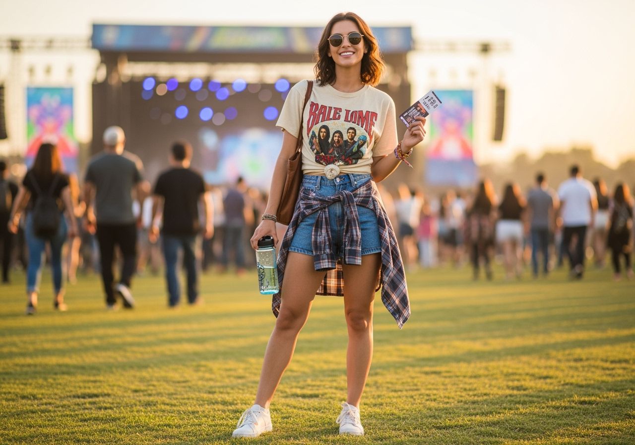 mladá žena na koncertu vyjadřující energii a vášeň pro hudbu