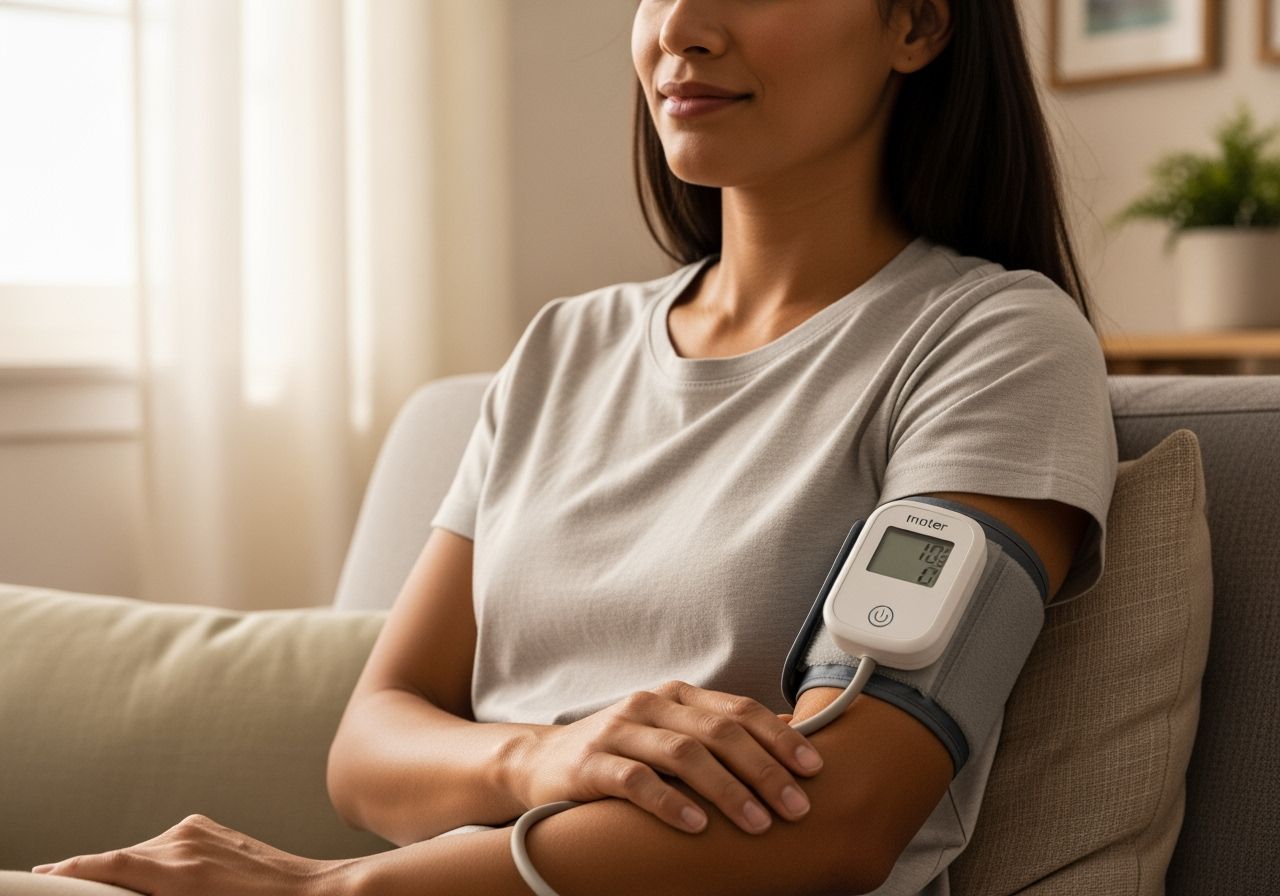 osoba měří krevní tlak na monitoru pro kontrolu zdravotního stavu