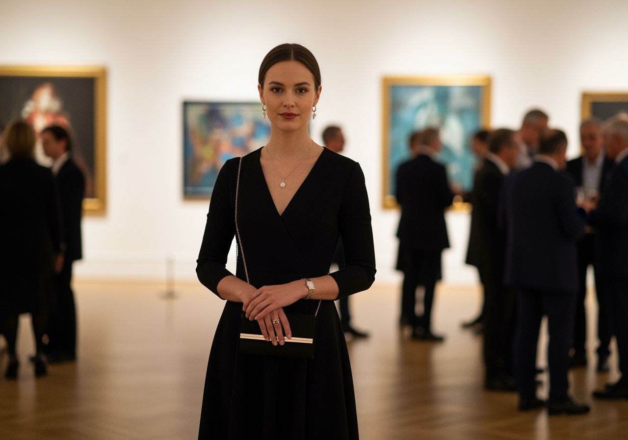 žena stojící v galerii večer sledující umělecká díla