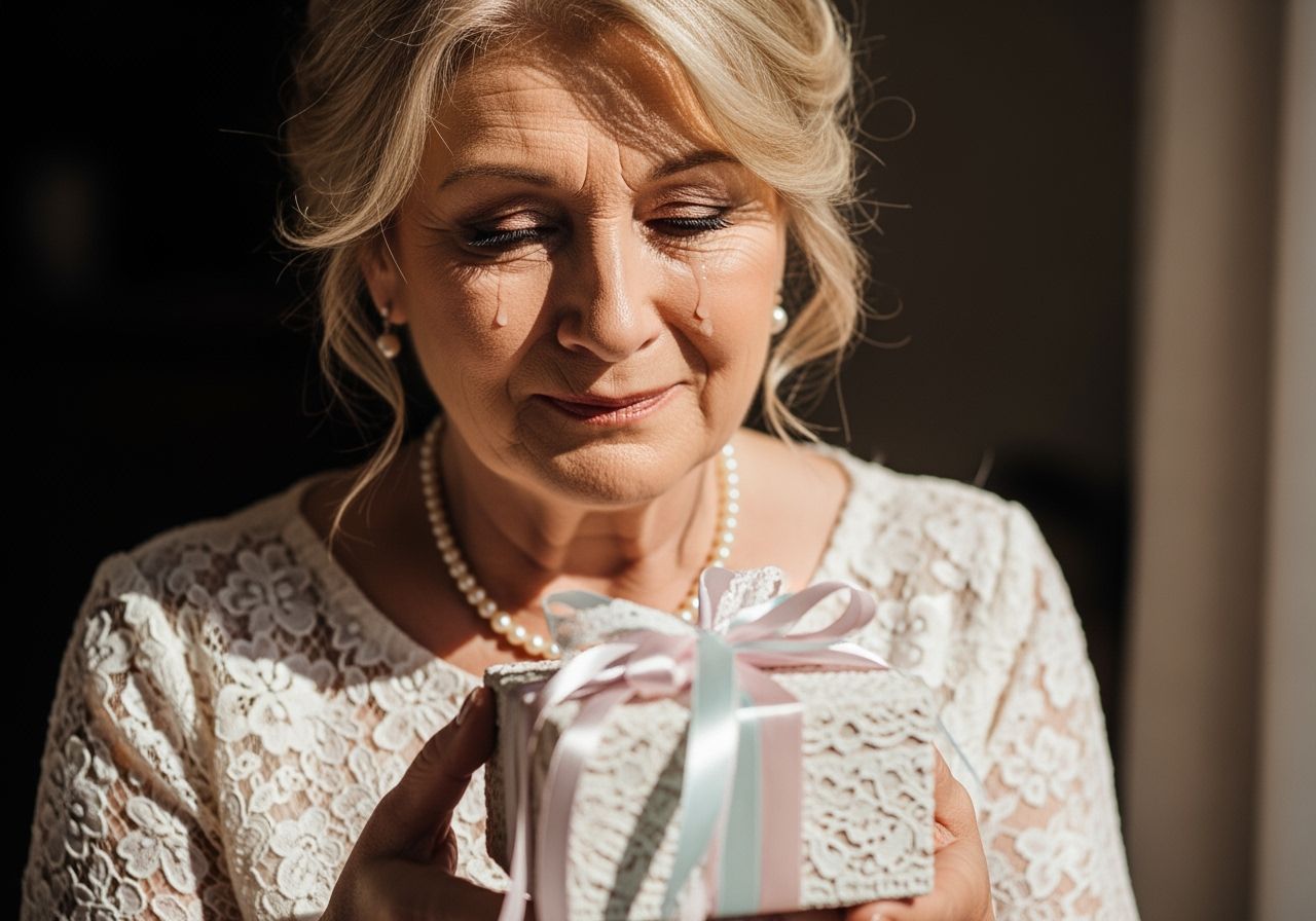 matka nevěsty předává dar štěstí dceři před svatbou
